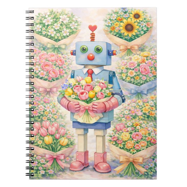 Cute Robot Flower Notebook Notizblock (Vorderseite)