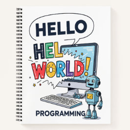 Cute Robot Hello World Programmer Notebook  Notizbuch