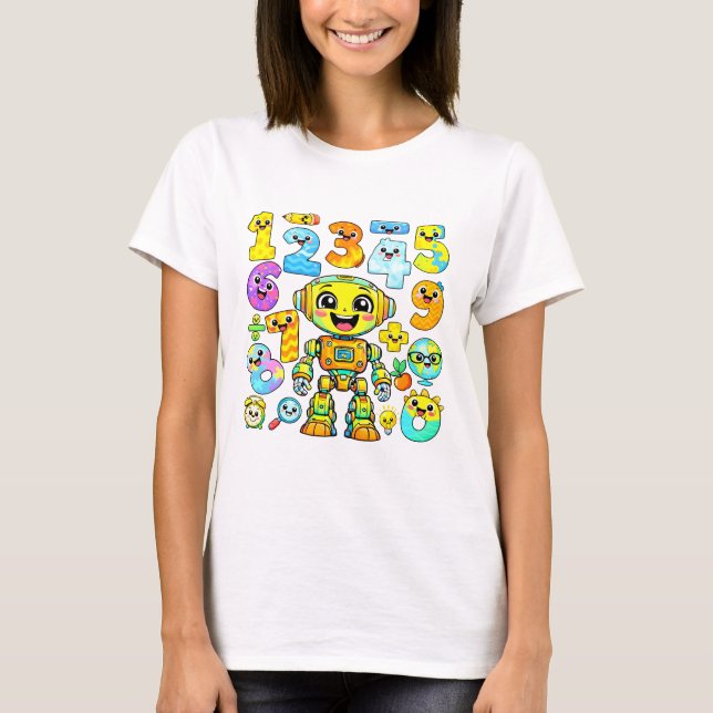 Cute Robot Numbers Maths T Shirt for Kids (Vorderseite)
