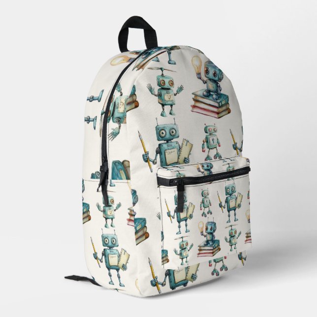 Cute robot storybook illustration kidd bedruckter rucksack (Rückseitige Ecke links)