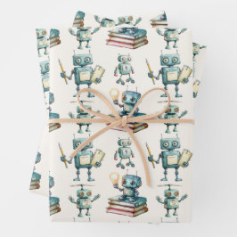 Cute robots storybook illustration kids geschenkpapier set