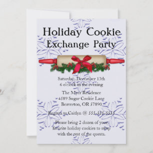 Cute Rolling Pin Cookie Exchange Holiday Invite Einladung