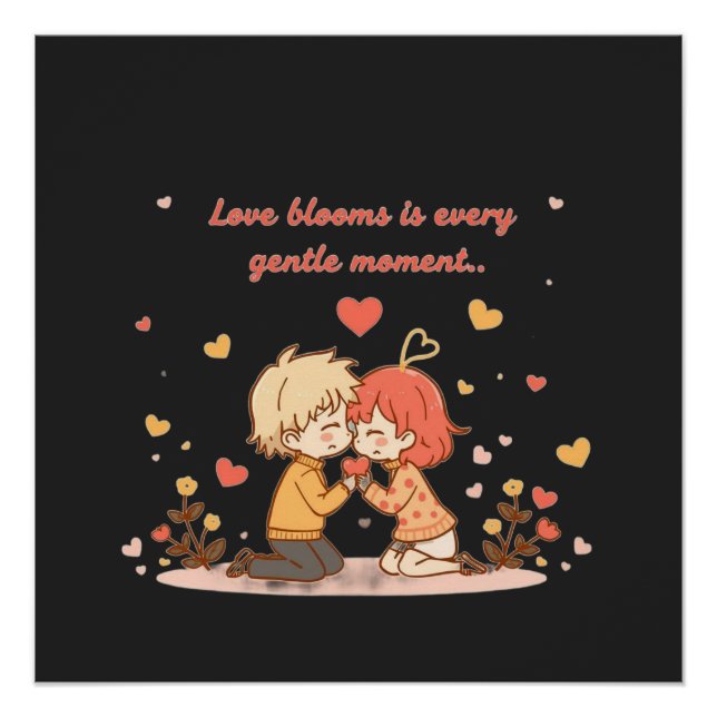 Cute Romantic Anime Couple - Love Moment Poster (Vorderseite)