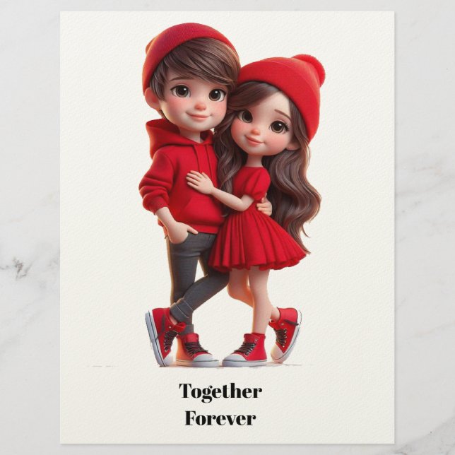 Cute Romantic Couple Card – A Happy Valentine Briefbogen (Vorderseite)
