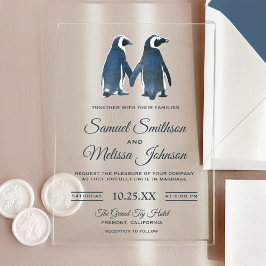 Cute Romantic Couple Penguin Wedding Invitation Acryleinladungen