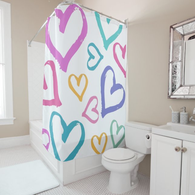 Cute Romantic Pastel Hearts Duschvorhang (Beispiel)