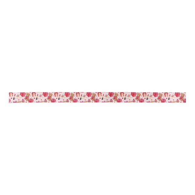 Cute Romantic Red & Pink Watercolor Love Pattern Satinband (Vorderseite)