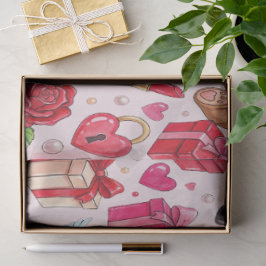 Cute Romantic Red & Pink Watercolor Love Pattern Seidenpapier