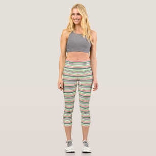 Cute rosa grüne Streifen Capri Leggings