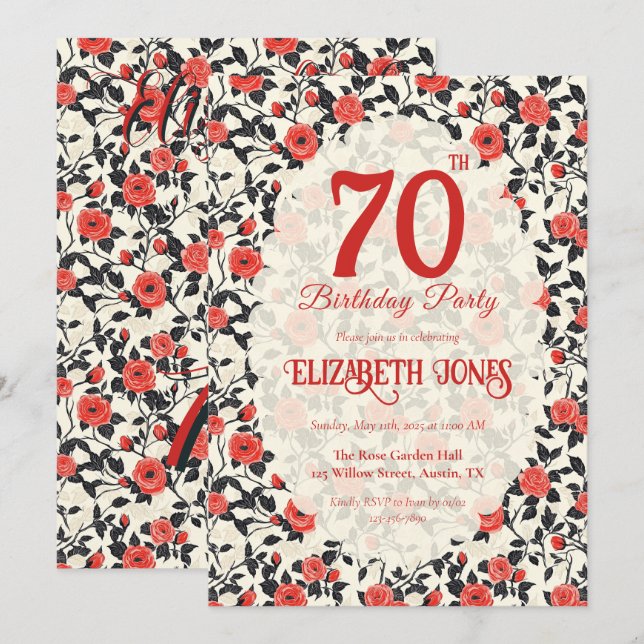 Cute Rose Flower First Birthday Einladung (Vorne/Hinten)