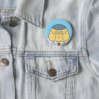 Cute Round Face Business Employee ID Badge Blue Button
