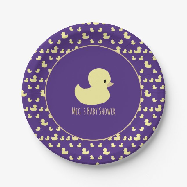 Cute Rubber Duck Modern Purple Baby Shower Pappteller (Vorderseite)