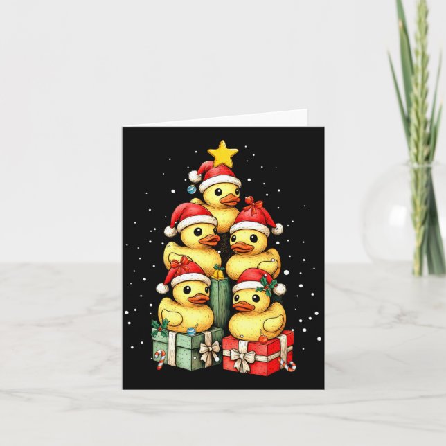 Cute Rubber Ducks Le Duckie Christmas Tree Xmas Ha Karte (Vorderseite)