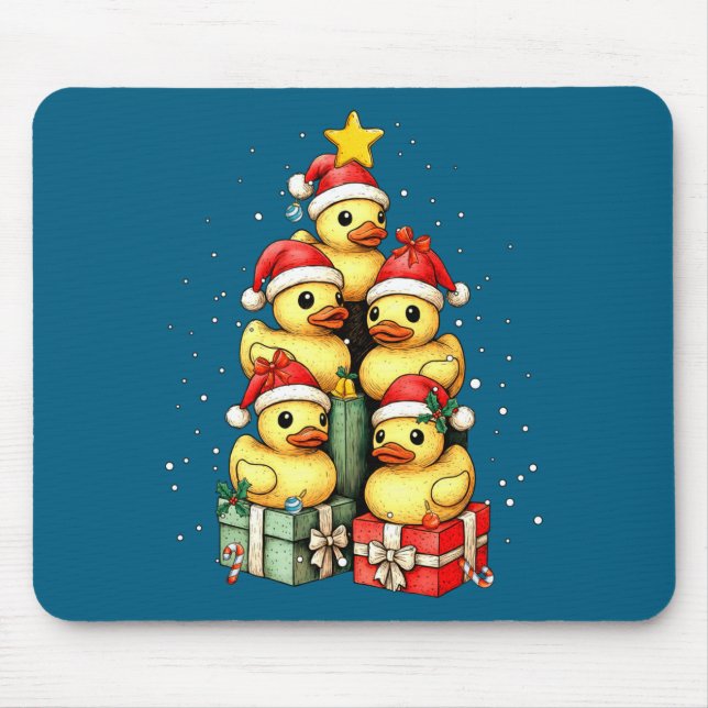 Cute Rubber Ducks Le Duckie Christmas Tree Xmas Ha Mousepad (Vorne)