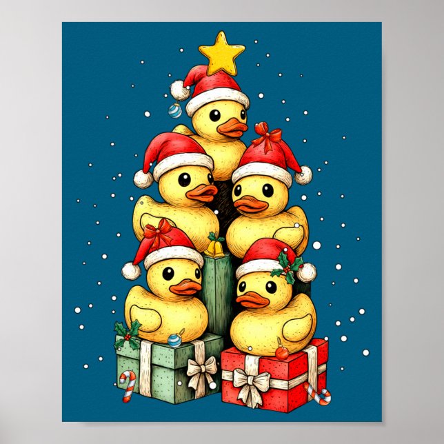 Cute Rubber Ducks Le Duckie Christmas Tree Xmas Ha Poster (Vorne)