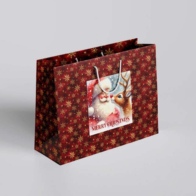 Cute Rudolph and Santa Kids Christmas Gift Bag Fun Große Geschenktüte (Cute Rudolph and Santa Kids Christmas Gift Bag Fun

)