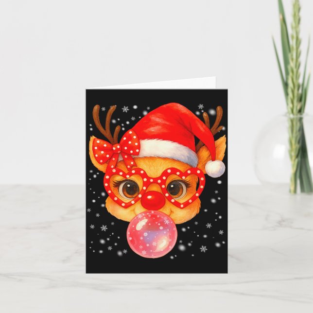 Cute Rudolph Red Nose Bubble Gum Christmas Xmas Gi Karte (Vorderseite)