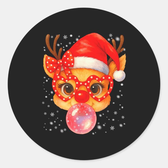 Cute Rudolph Red Nose Bubble Gum Christmas Xmas Gi Runder Aufkleber (Vorderseite)