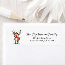 Cute Rudolph Reindeer Christmas Return Address