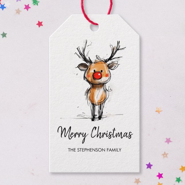 Cute Rudolph Reindeer Merry Christmas Geschenkanhänger (Von Creator hochgeladen)