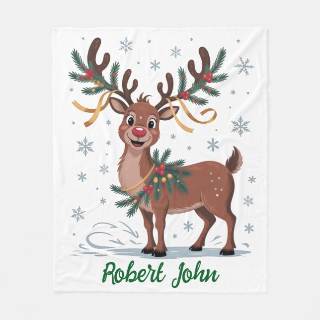 Cute Rudolph with Gold Accents Fleecedecke (Vorderseite)