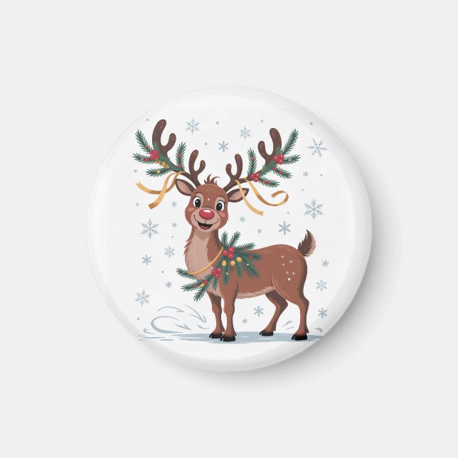 Cute Rudolph with Gold Accents Magnet (Vorne)
