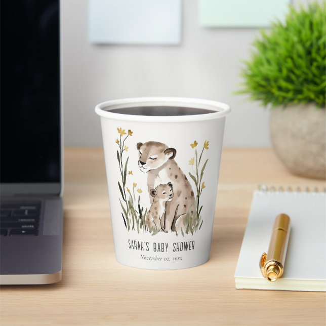Cute Rustic Mum and Baby Tiger Foliage Baby Shower Pappbecher (InSitu)