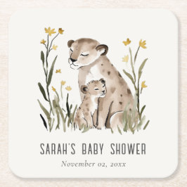 Cute Rustic Mum and Baby Tiger Foliage Baby Shower Rechteckiger Pappuntersetzer