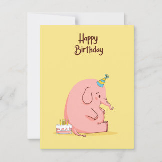 Cute Sad Elephant Birthday Card – Whimsical Pastel Postkarte