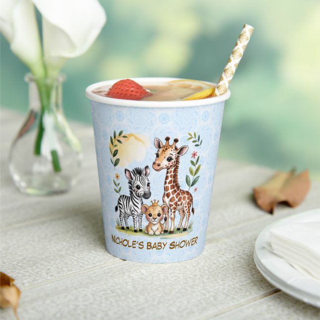 Cute Safari Animal Trio Boy Baby Shower Pappbecher (In Situ)