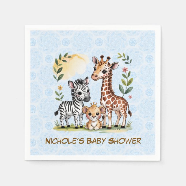 Cute Safari Animal Trio Boy Baby Shower Serviette (Vorderseite)