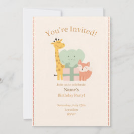Cute Safari Animals Kids Birthday Invitation Card Einladung