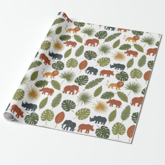 Cute Safari Animals & Leaves Birthday  Geschenkpapier