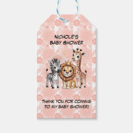 Cute Safari Animals Pink Florals Girl Baby Shower Geschenkanhänger