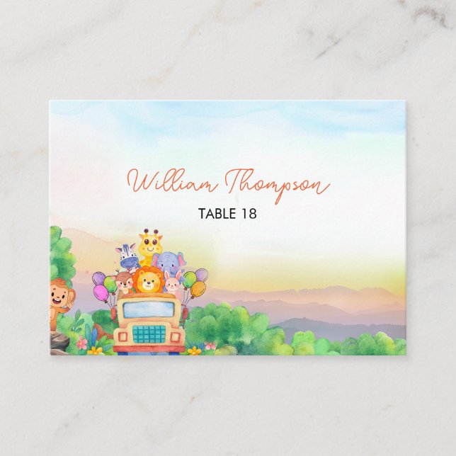 Cute Safari Animals Wild One Table Card Platzkarte (Vorderseite)