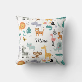 Cute Safari Jungle Animals Personalized Baby Name Kissen