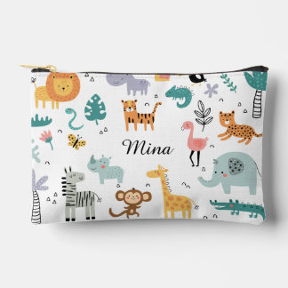 Cute Safari Jungle Animals Personalized Baby Name Zubehörtasche