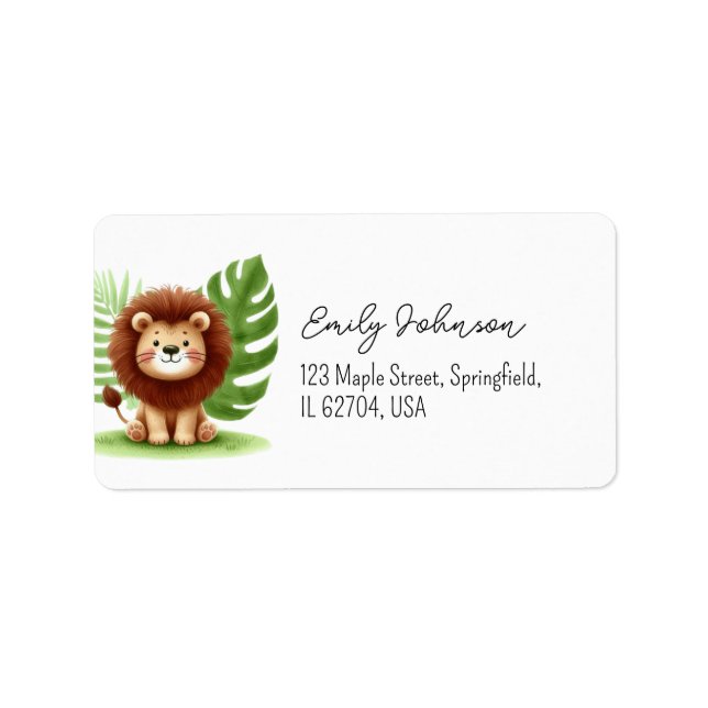 Cute Safari Lion Birthday Adressaufkleber (Vorne)