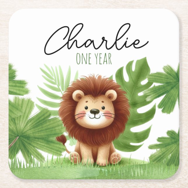 Cute Safari Lion Birthday Rechteckiger Pappuntersetzer (Vorderseite)