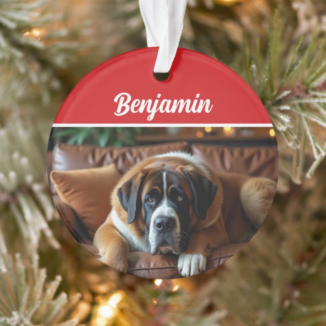 Cute Saint Bernard Dog Holiday Christmas Photo Ornament (Baum)