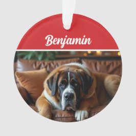 Cute Saint Bernard Dog Holiday Christmas Photo Ornament