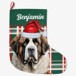 Cute Saint Bernard Dog Plaid Custom Großer Weihnachtsstrumpf