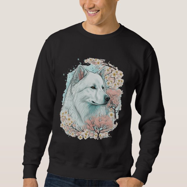 Cute Samoyed Cherry Blossom Dog Breed Japanese Sak Sweatshirt (Vorderseite)