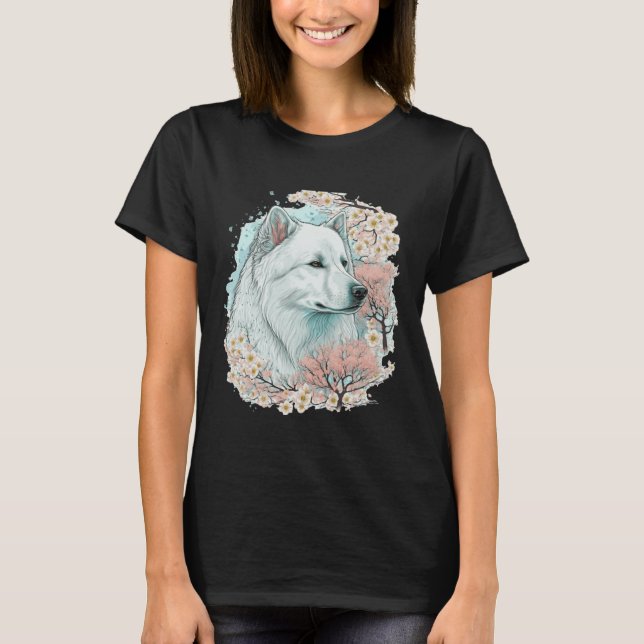 Cute Samoyed Cherry Blossom Dog Breed Japanese Sak T-Shirt (Vorderseite)