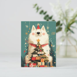 Cute Samoyed dog with Christmas Feiertagspostkarte
