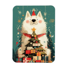 Cute Samoyed dog with Christmas Holiday Magnet
