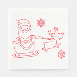 cute santa and reindeer christmas holiday luncheon serviette