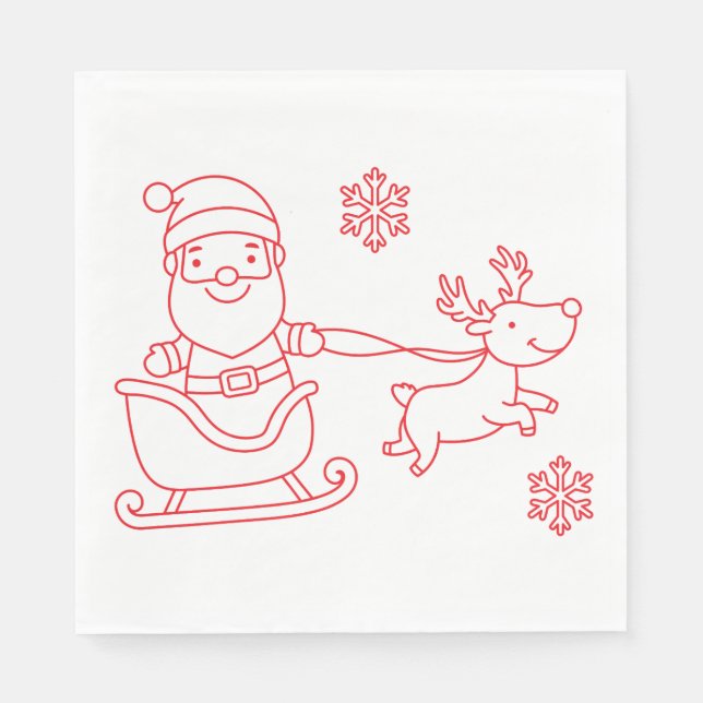 cute santa and reindeer christmas holiday luncheon serviette (Vorderseite)