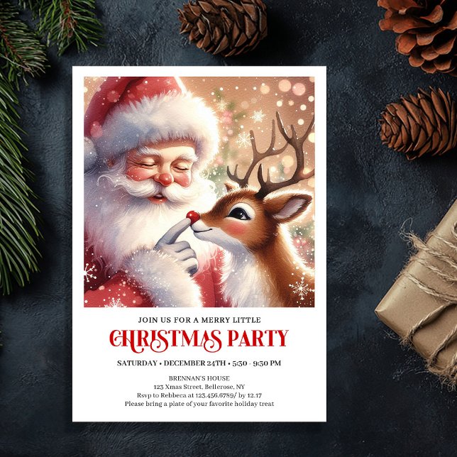 Cute Santa and Rudolph Christmas Family Fun Party  Einladung (Cute Santa and Rudolph Christmas Family Fun Party Invitation

)