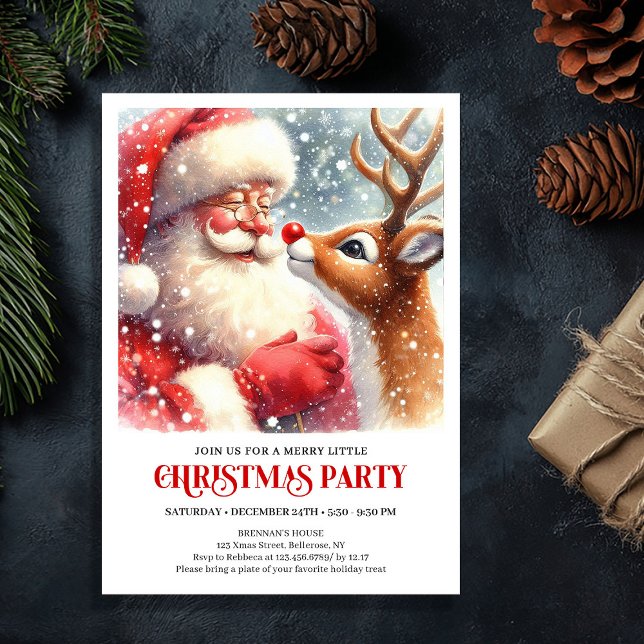 Cute Santa and Rudolph Christmas Gathering Invite Einladung (Cute Santa and Rudolph Christmas Gathering Invite)